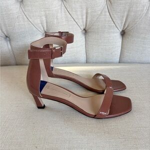 Stuart Weitzman Nunaked Sandal 6.5 Rose Clay Pink Patent Leather Ankle Strap New